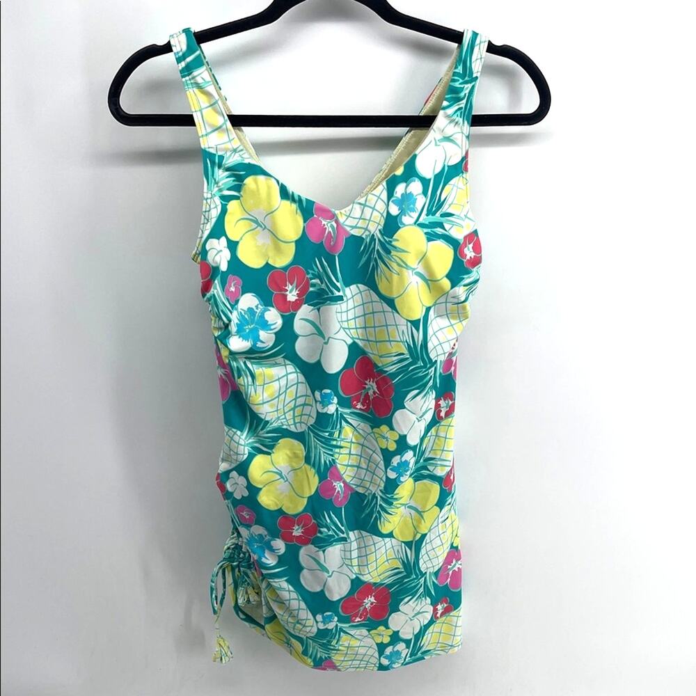 Talbots Hawaiian print modest one piece swimsuit dress sz 10